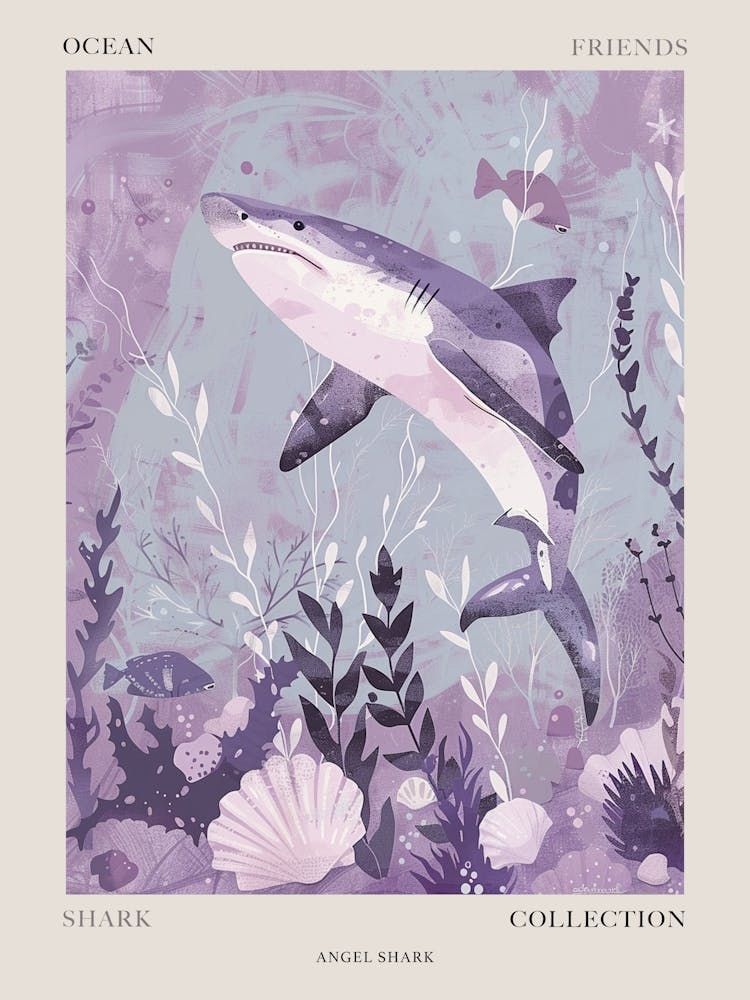 Purple Angel Shark Watercolour Illustration Poster