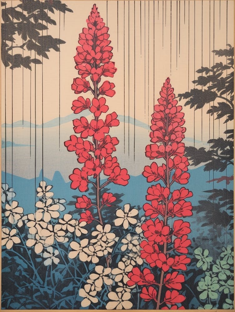 Hagi Bush Clover 2 Vintage Botanical Woodblock