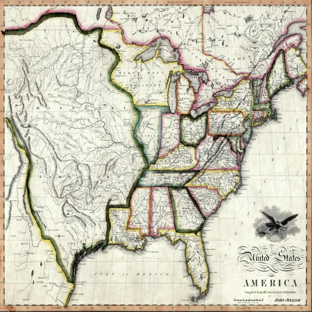 5246 United States Of America Melish, John 1818 Vintage Pictorial Map