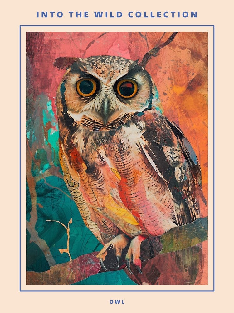 Kitsch Colourful Owl Collage 3 Poster