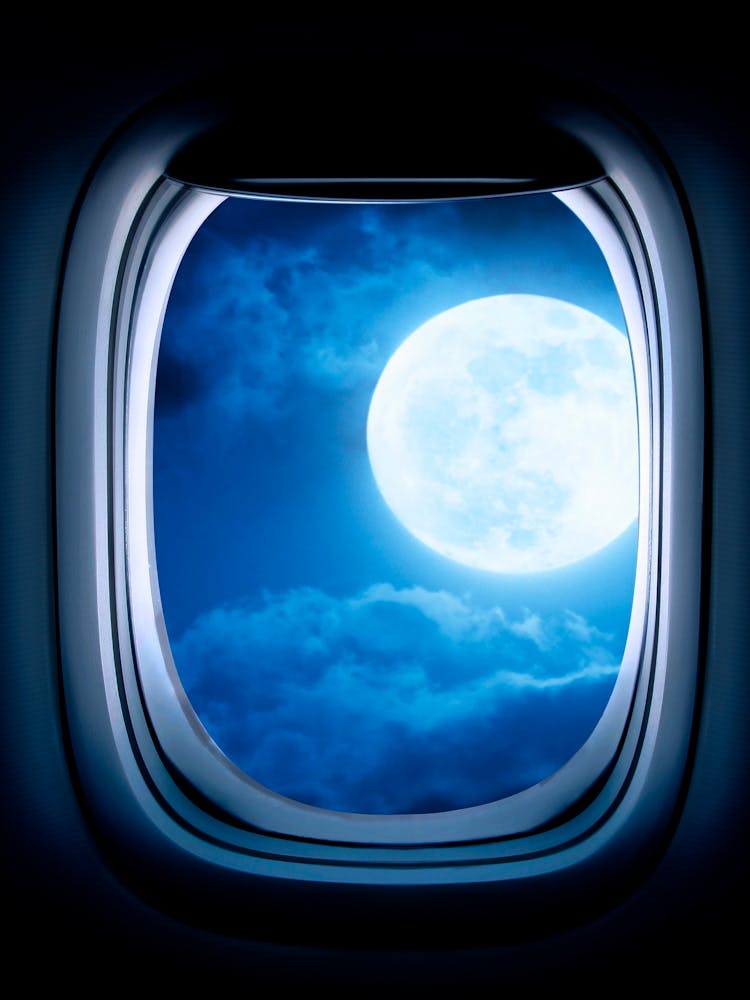 Airplane window with Moon, porthole #7 1
