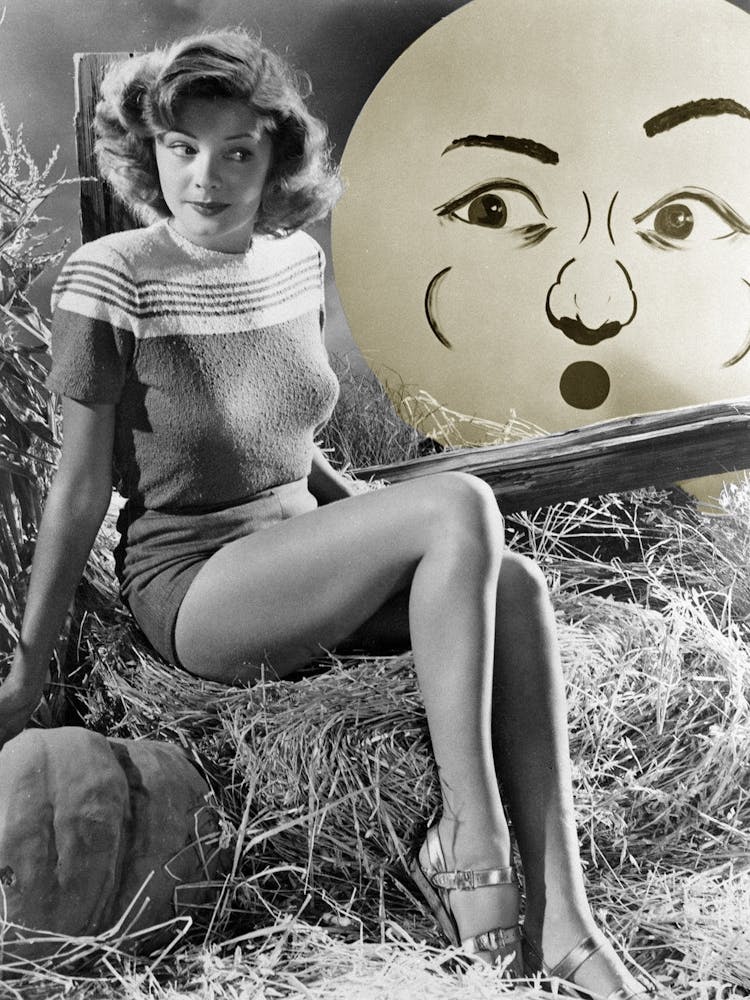 Pin Up Girl With Beautiful Legs And A Big Yellow Moon