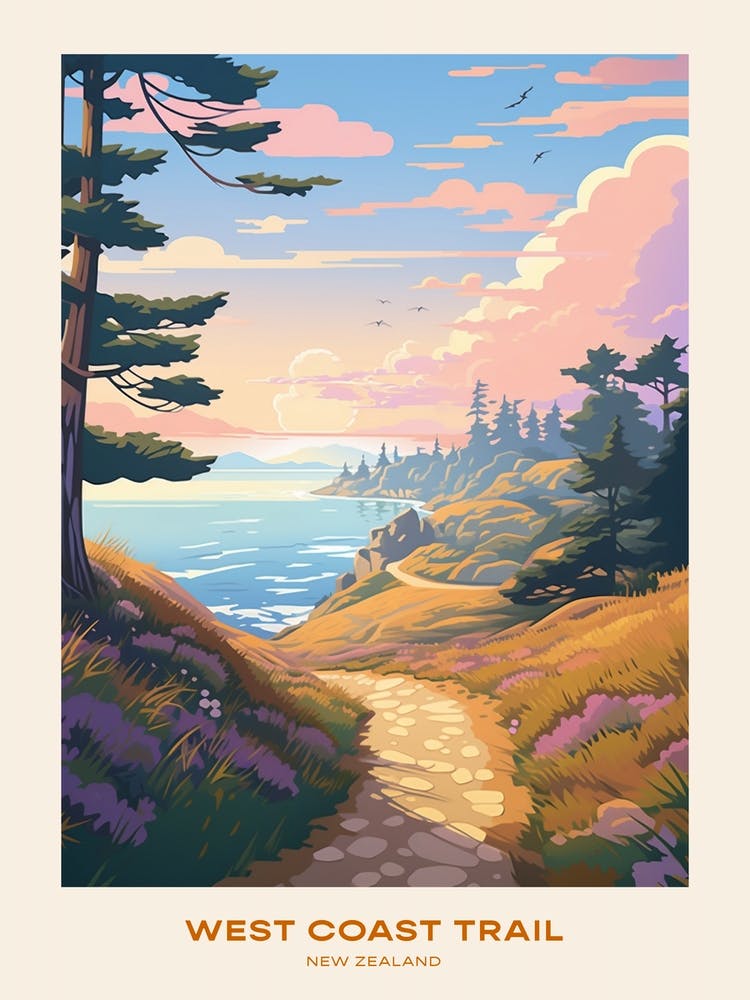 West Coast Trail New Zealand Hike Poster