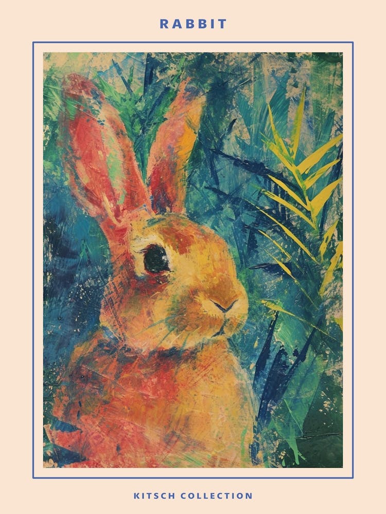 Kitsch Rabbit Brushstrokes 2 Poster