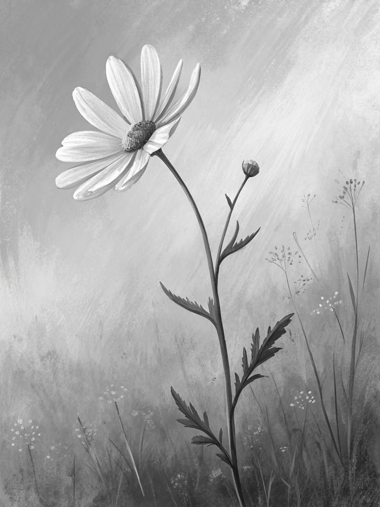 Oil Painting Style Minimal Single Stem Wildflower