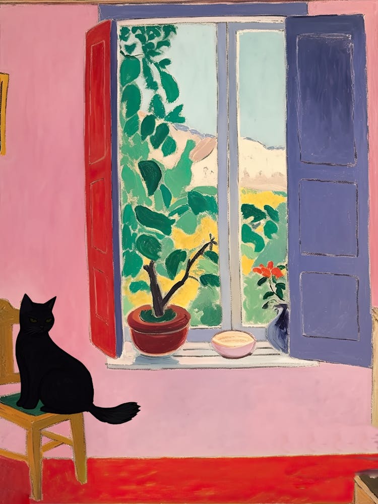 Open Window Black Cat Silhouette