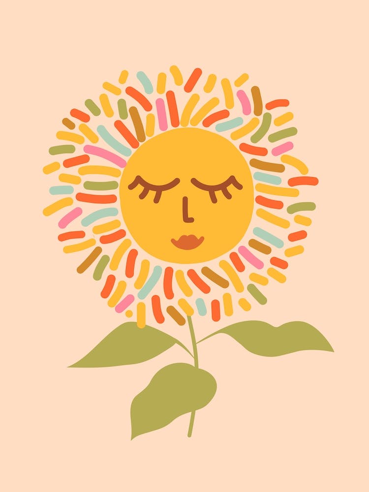 Sonnenblume Geschlossene Augen Pfirsichfarbener Boho