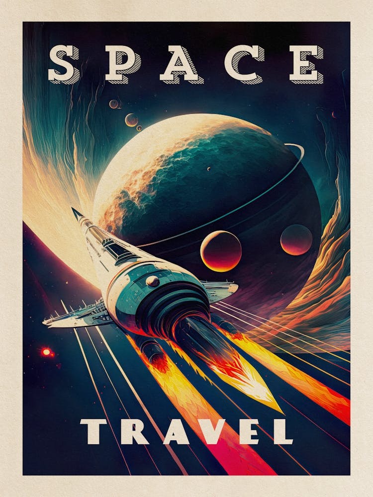Space Travel — Vintage retro space poster, retrofuturism poster, retro space, propaganda poster