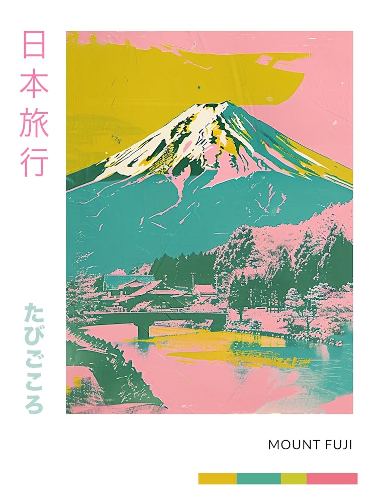 Mount Fuji Japan Retro Duotone Silkscreen Poster 4