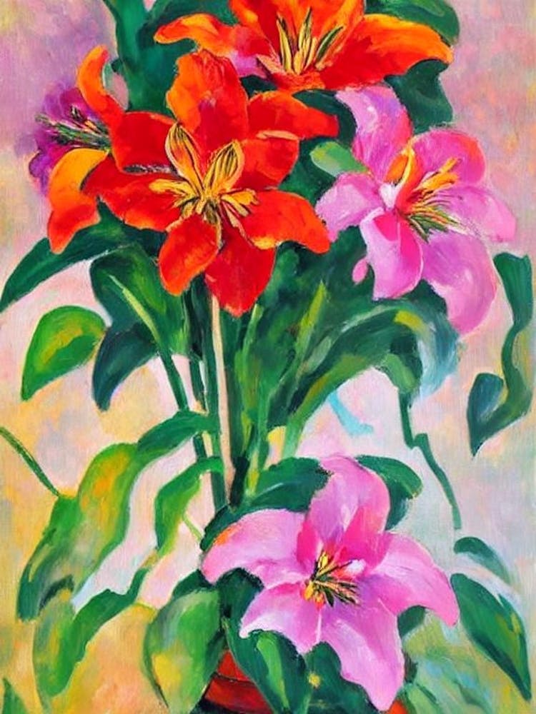 Inca Lily Floral Print Abstract Block Colour 1 Flower