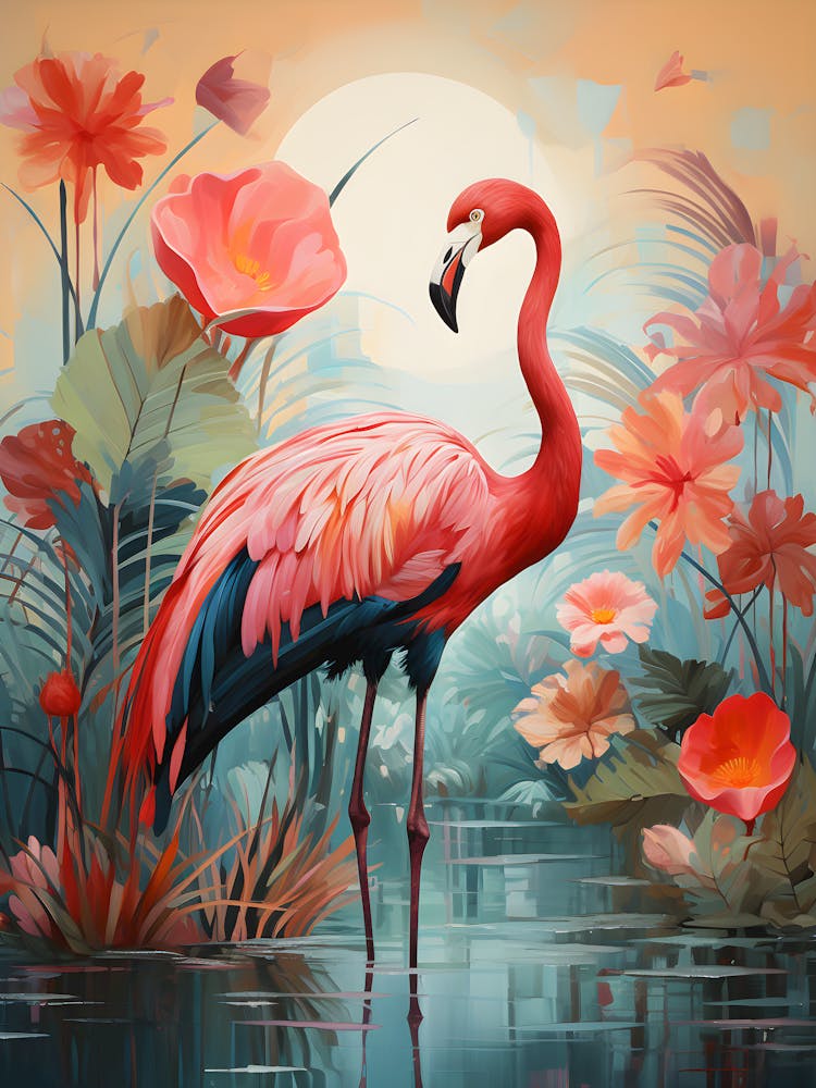 Tropical Flamingo Wall Art Abstract Wildlife Print With Warm Sunset Tones