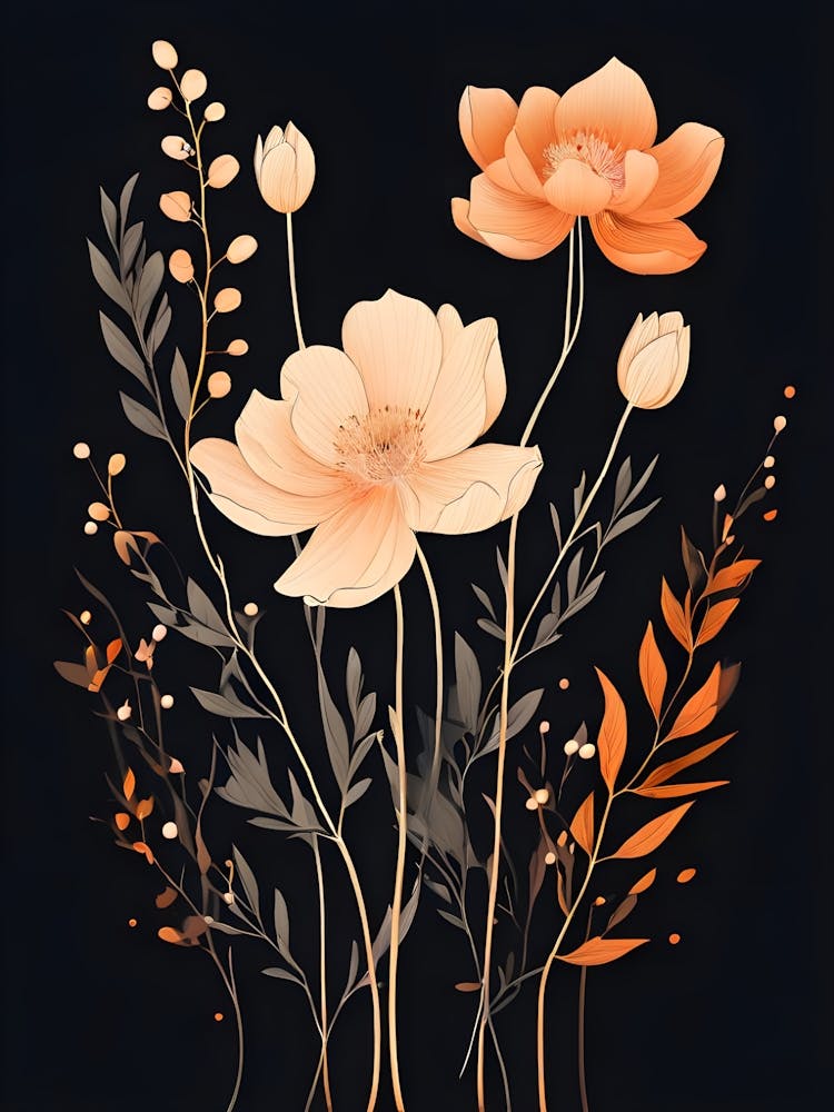 Line Art Blossoms Illustrate A Set Of Detailed Floral Arrangements With An Emphasis On Thin Flowin 4