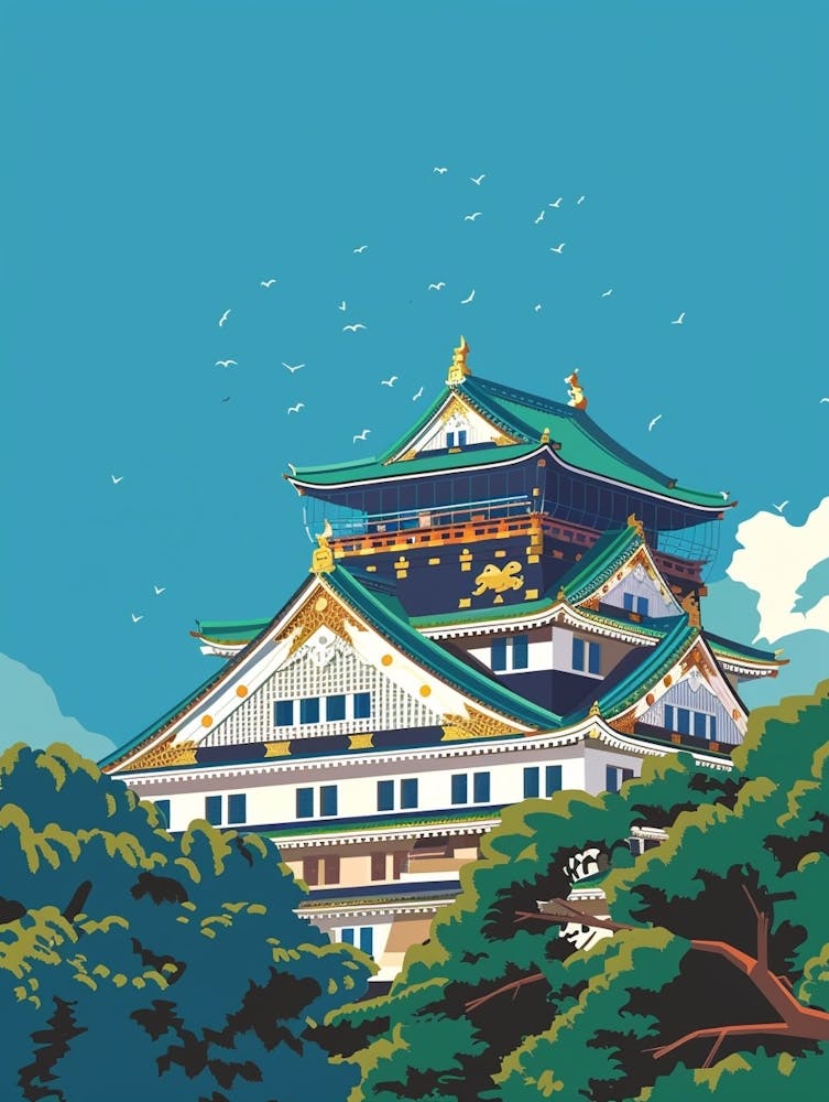Osaka Castle 1 Colourful Illustration