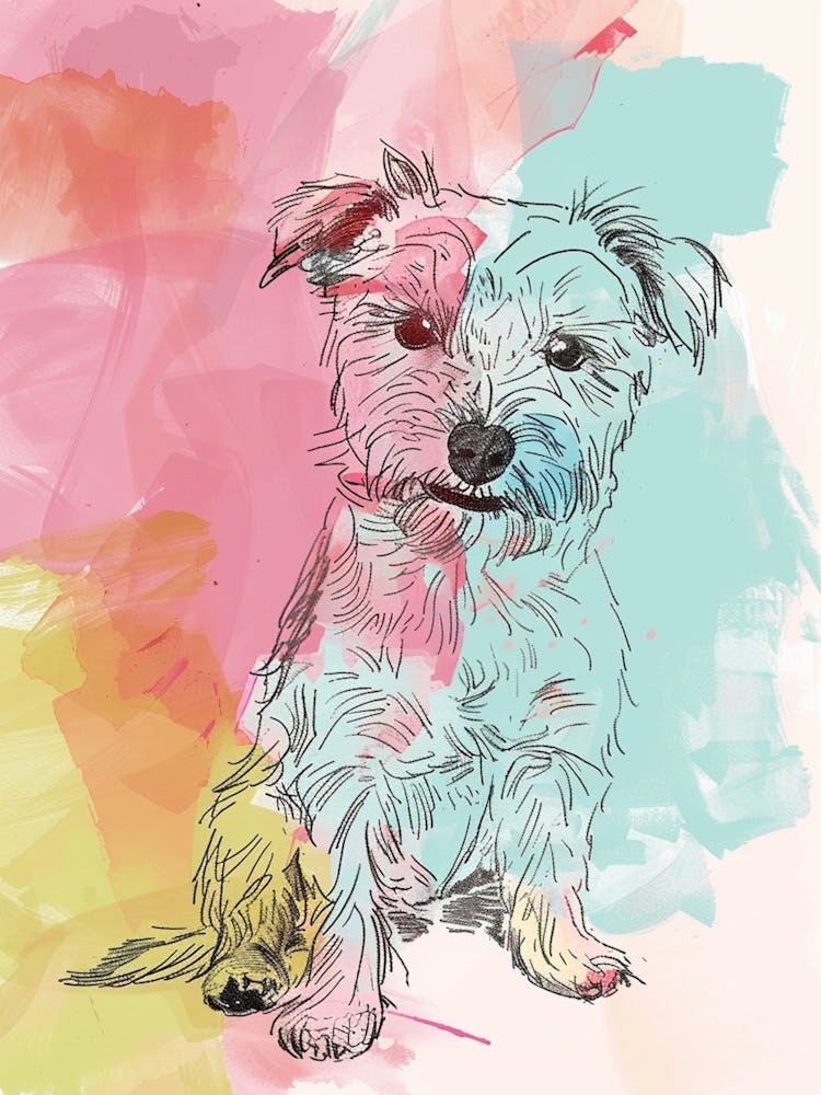 Pastel Norfolk Terrier Dog Line Illustration 1