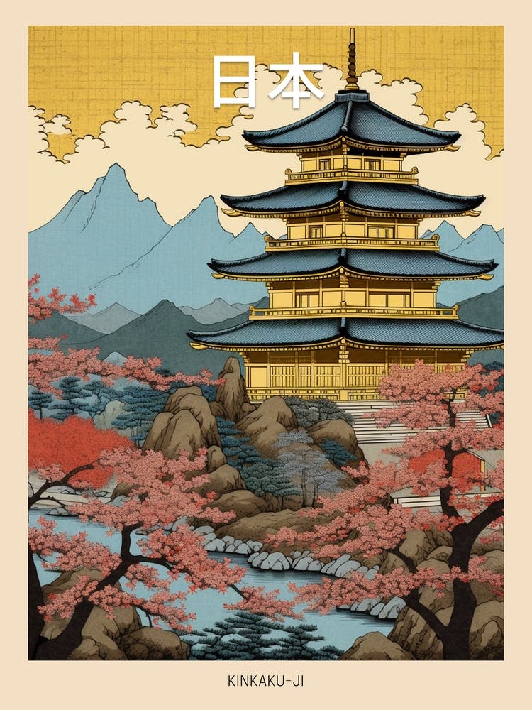 Kinkaku Ji, Japan Vintage Travel Art 4 Poster