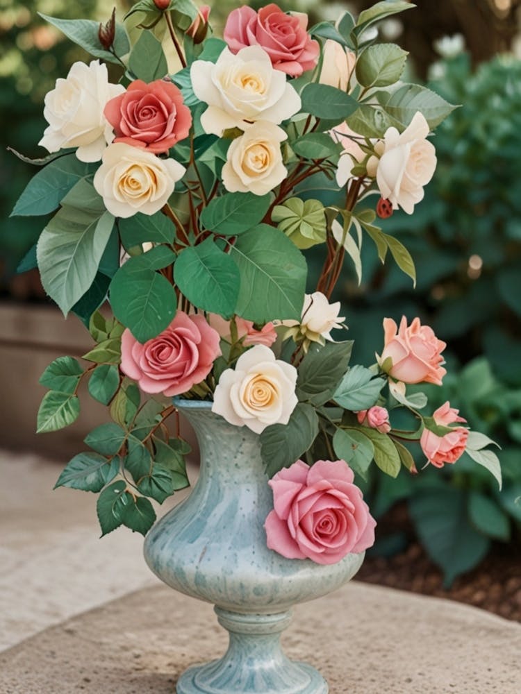 Pink Roses In A Vase