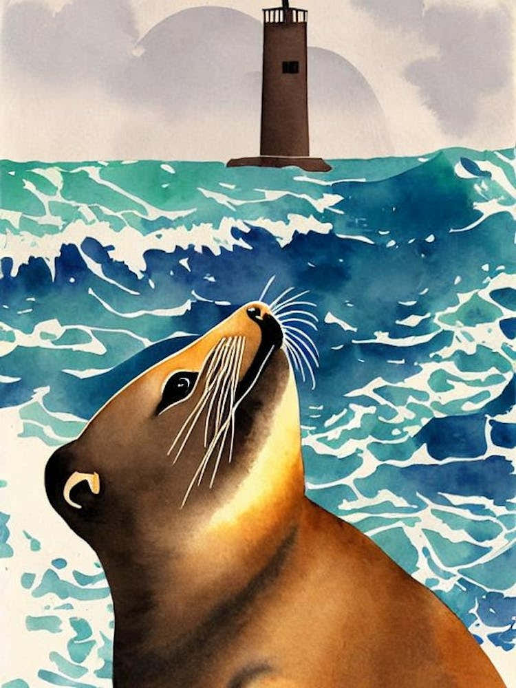 Sea Lion Vintage Graphic Watercolour