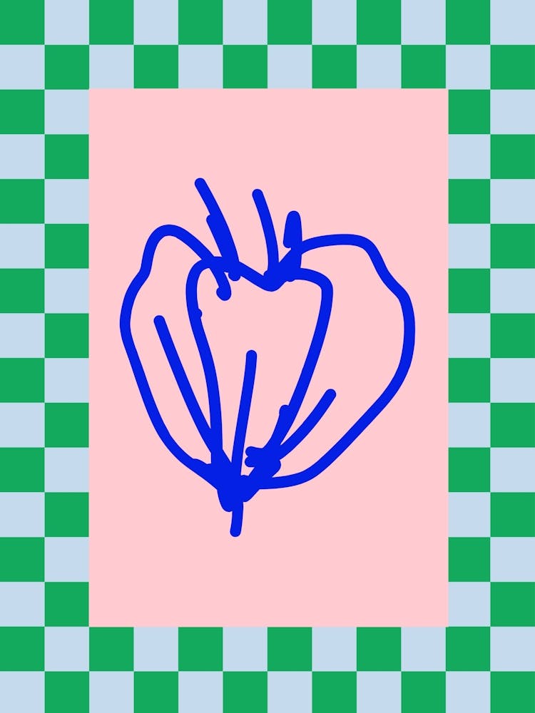 Modern Checkered Flower Poster Blue & Pink 1