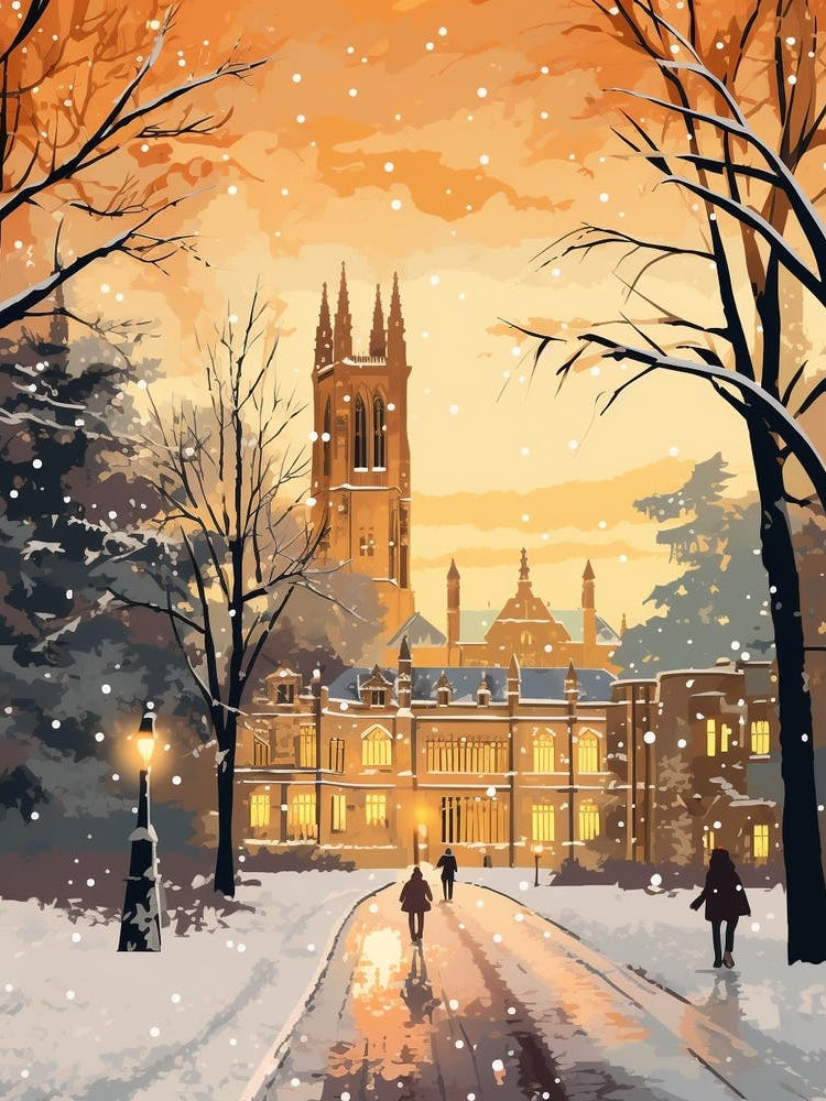 Winter Travel Night Illustration Oxford United Kingdom 3