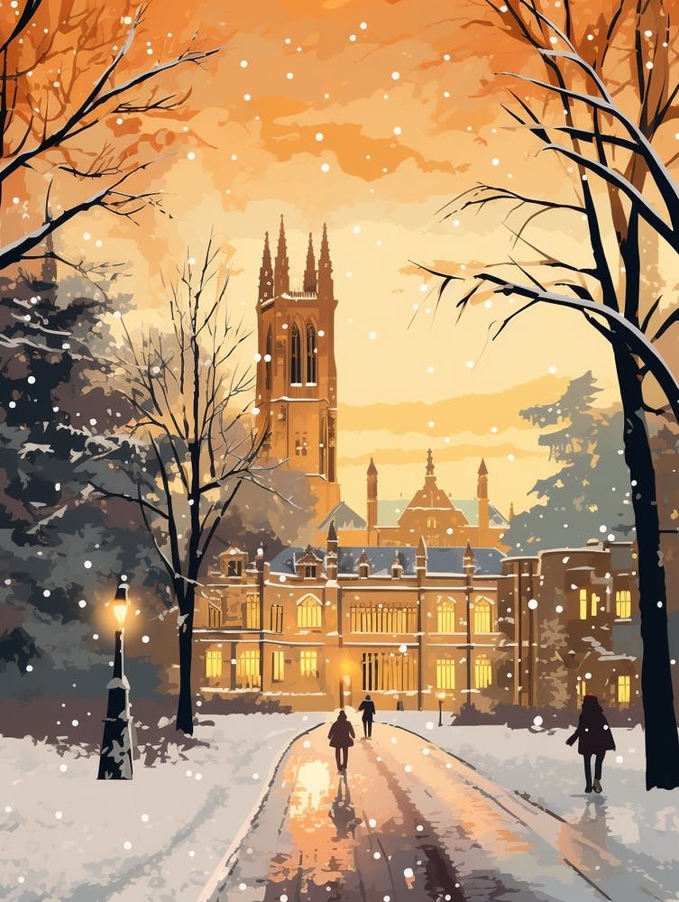 Winter Travel Night Illustration Oxford United Kingdom 3