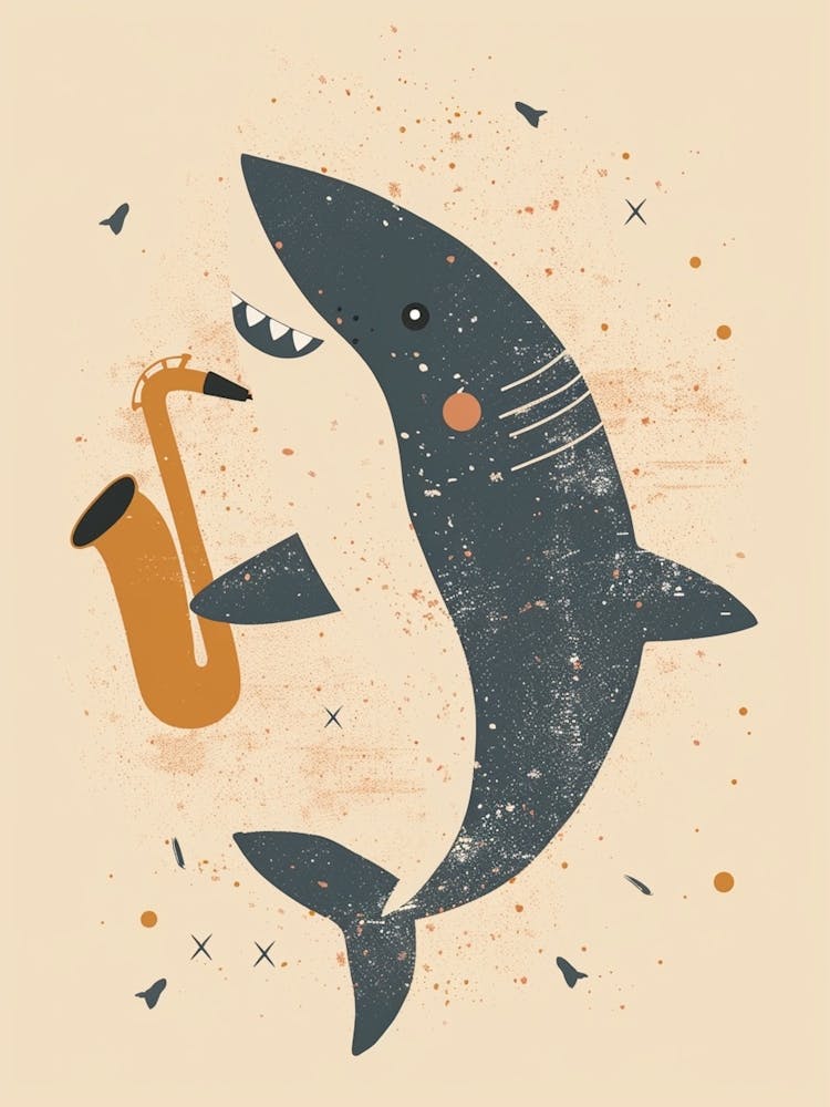 Muted Pastel Shark Playing Saxophone 1