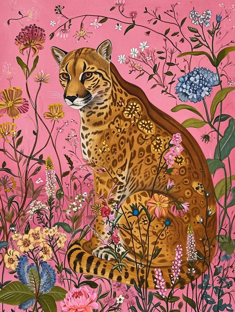 Floral Animal Painting Cougar 1