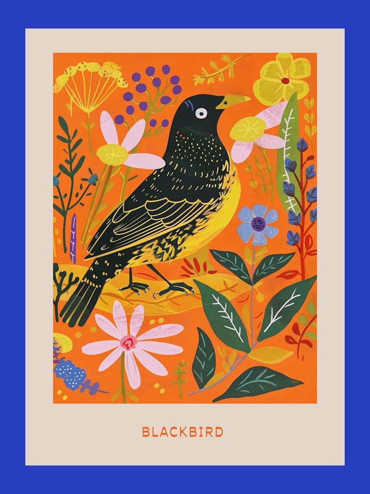 Spring Birds Poster Blackbird 1