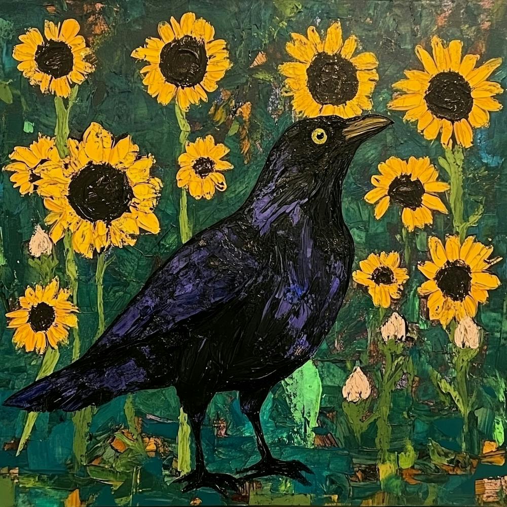 Crow In Sunflowers Art