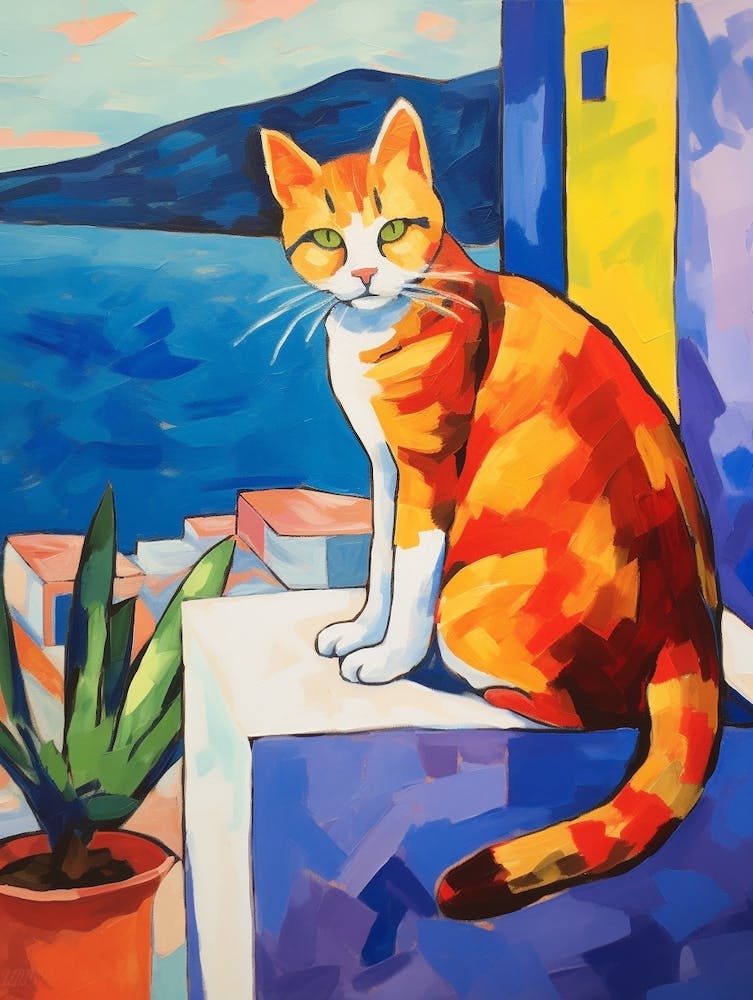 Painting Of A Cat In Crete Greece 1