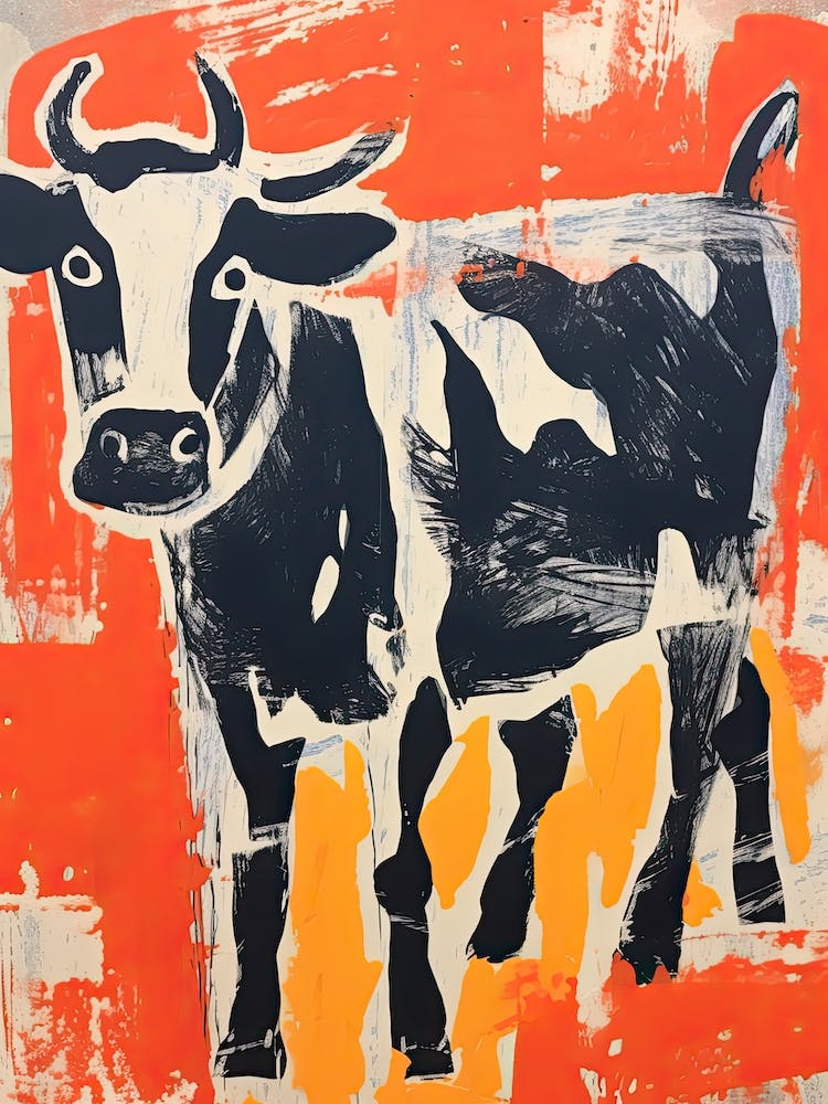 Cow, Woodblock Animal  Drawing 1