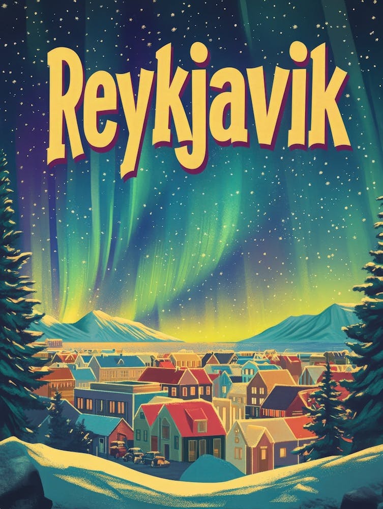Aihrgdesign Ein von den 1970ern inspiriertes Reiseposter für Reykjavik 5