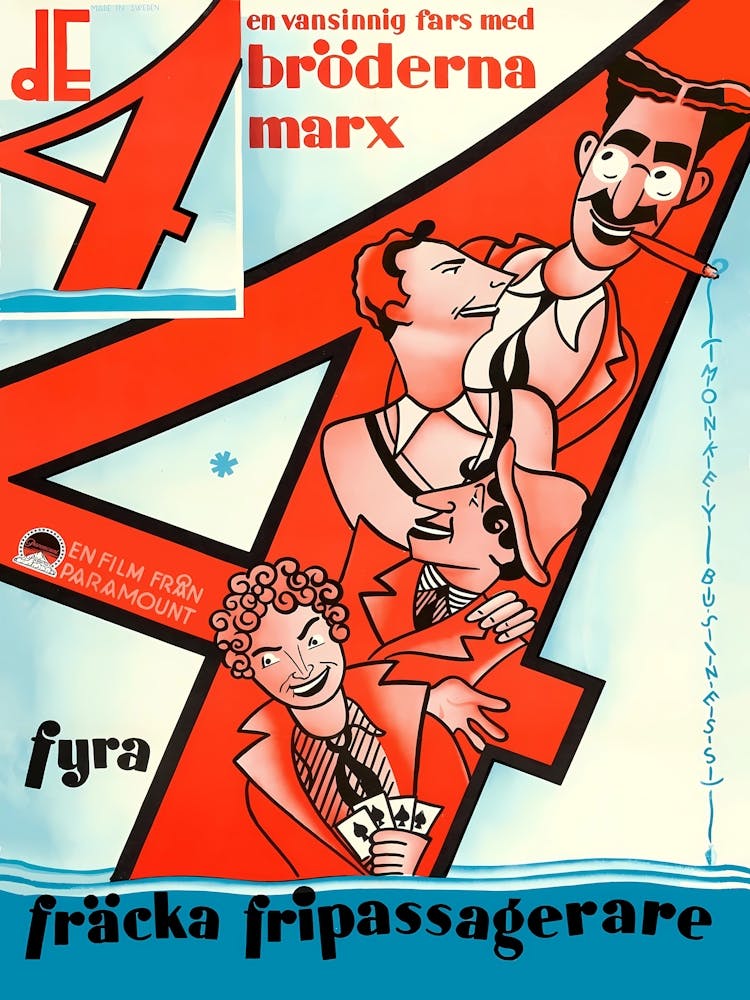 Monkey Business, Marx Brothers, 1931, Comedy Movie Poster From Sweden