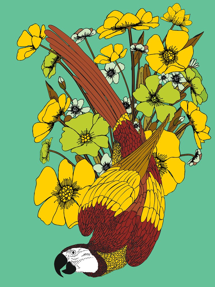 Retro Parrot With Flowers