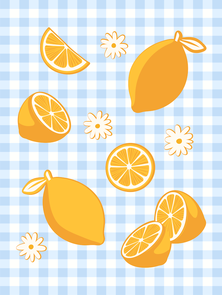 Lemons on Pastel Baby Blue Gingham