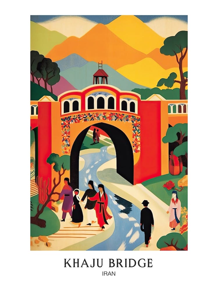 Khaju Bridge Iran Colourful 4 Travel Poster