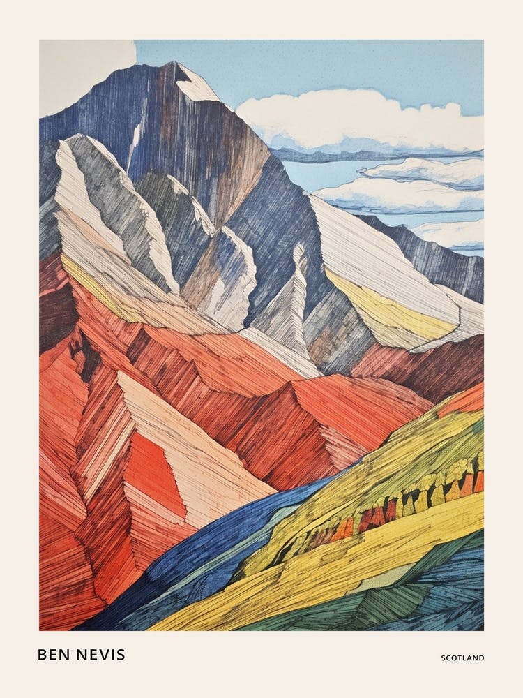 Ben Nevis Scotland 2 - Affiche d'Illustration de Montagne Colorée