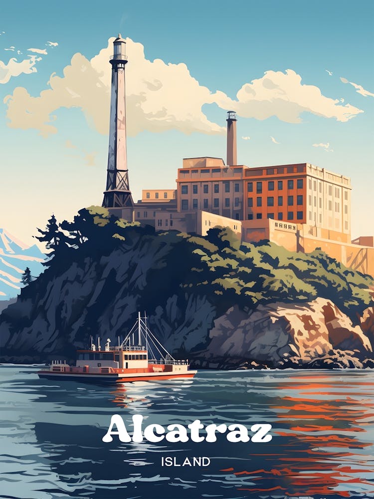 Alcatraz Island San Francisco USA Travel Illustration