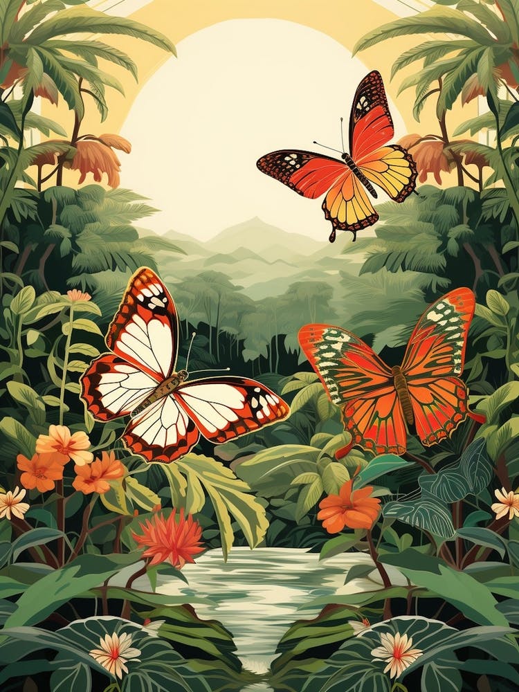 Butterflies In The Jungle Japanese Style Painting 3