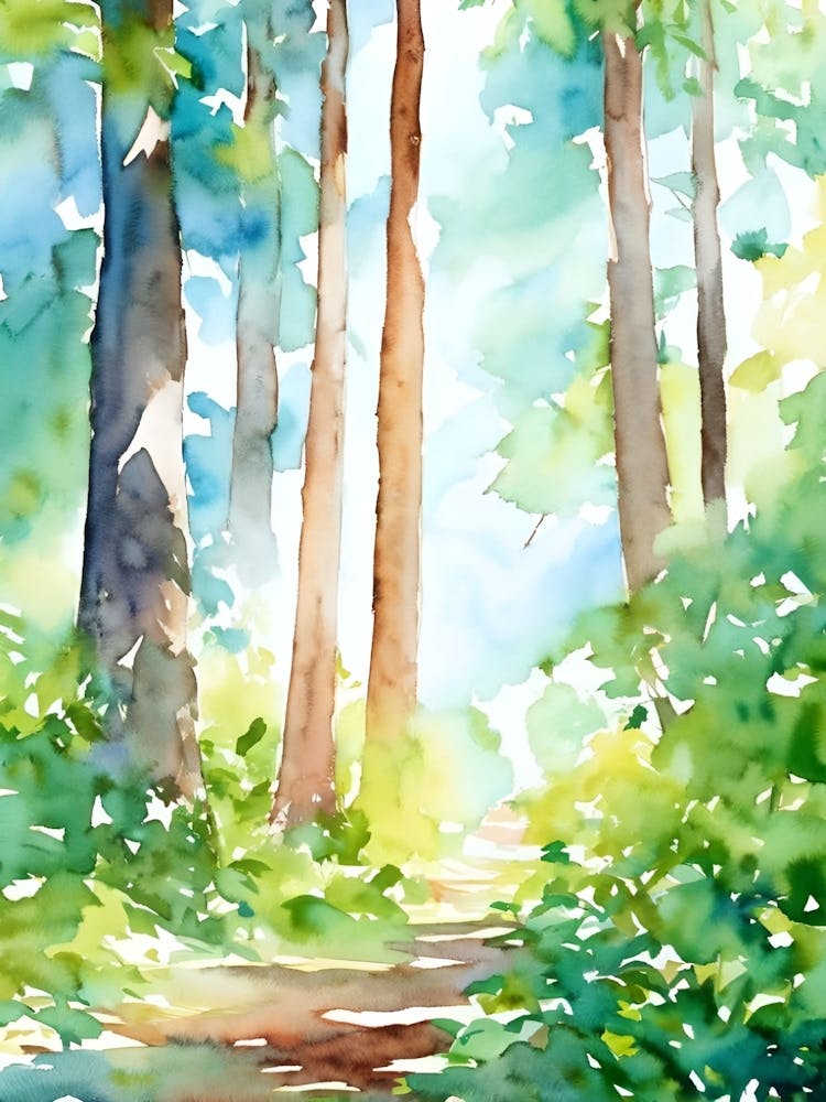 Watercolor Of A Forest Path 1