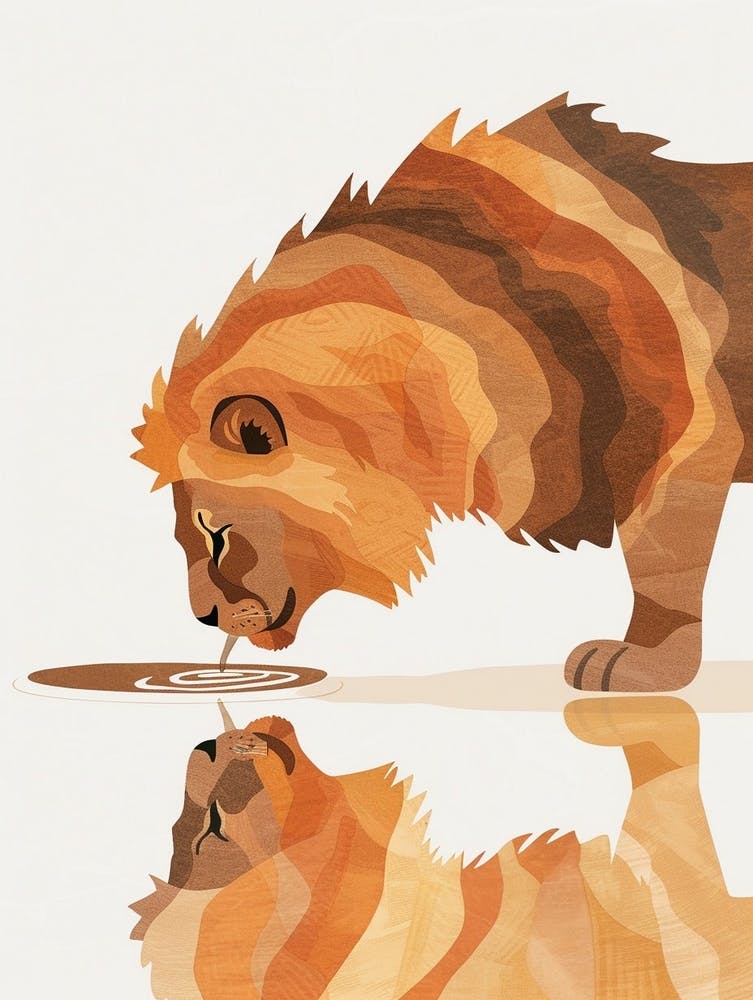 African Lion Drinking From A Watering Hole Clipart 2