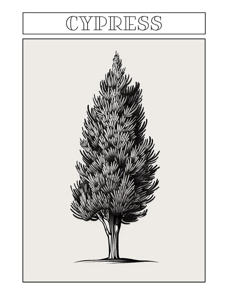 Cypress Tree Minimalistic Drawing 3 Poster