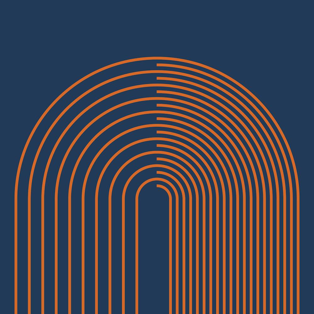 Abstract Geometric Lines 15 In Navy Blue Burnt Orange (Rainbow Abstraction) Copy 02