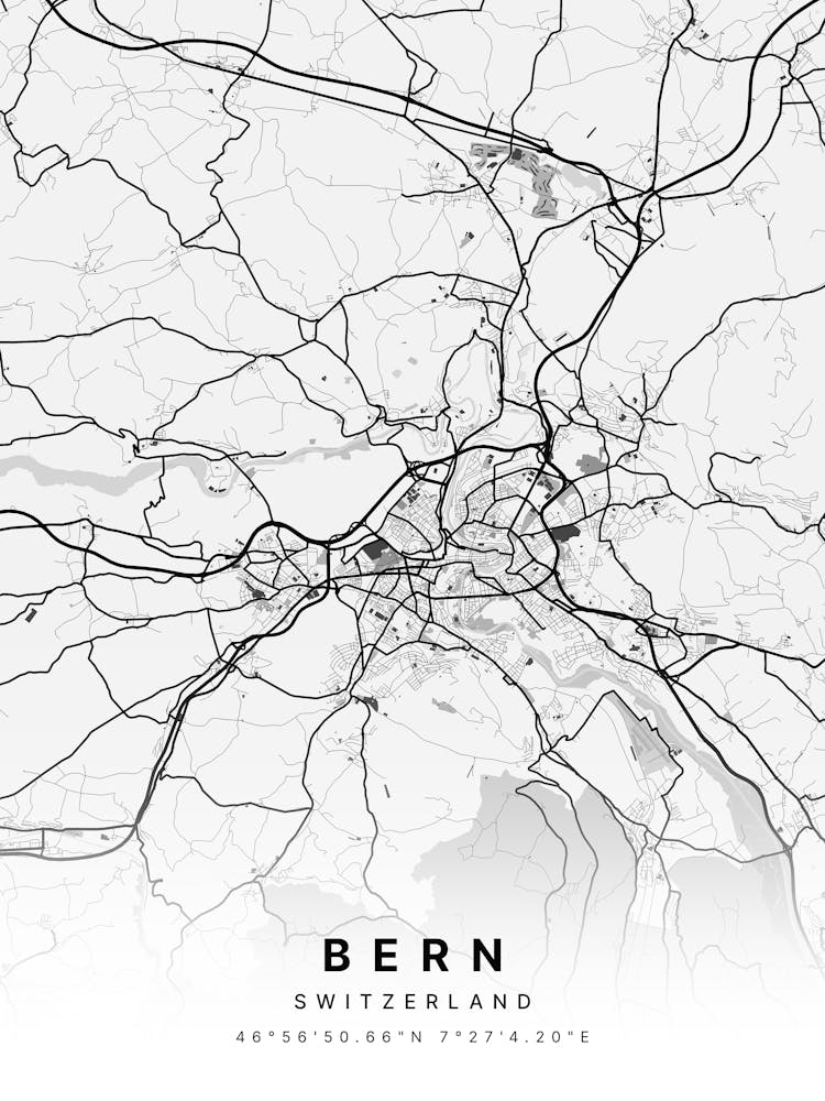 Bern Switzerland White Map 1