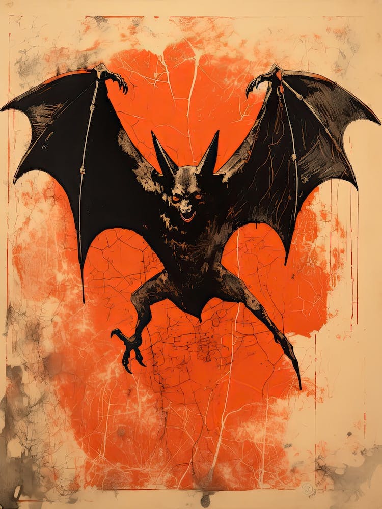 Bat, Woodblock Animal Drawing 3