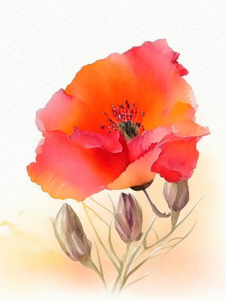 Desert Poppy Wildflower Watercolour 2