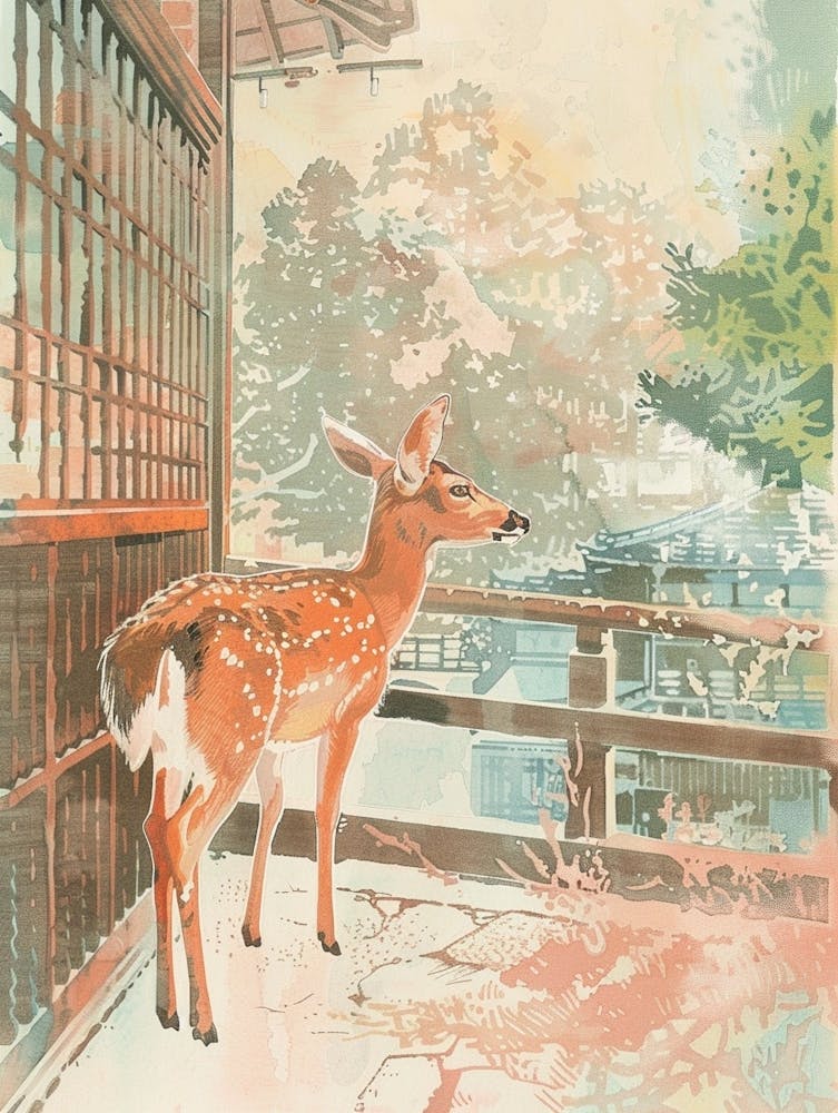 Nara Japan 3 Retro Illustration