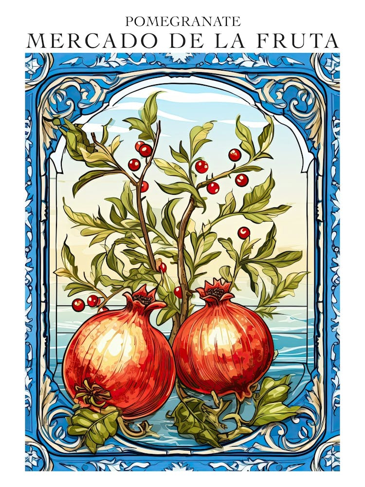 Mercado De La Fruta Pomegranate Illustration 2 Poster