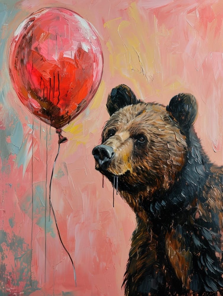 Cute Grizzly Bear 3 With Balloon