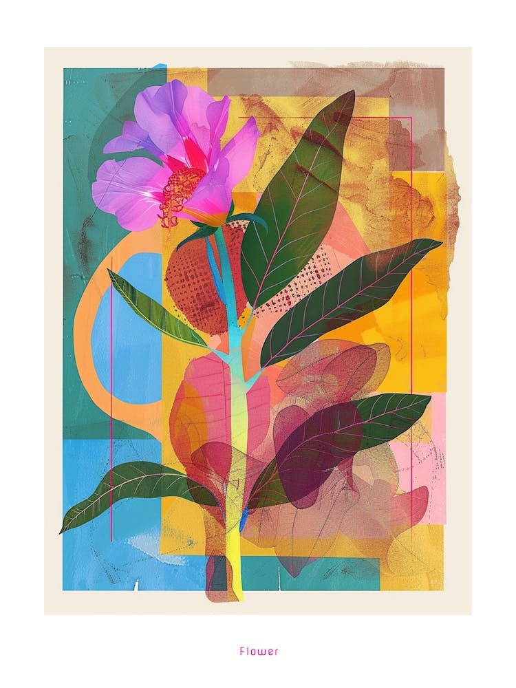 Flower 3 Neon Flower Collage Poster