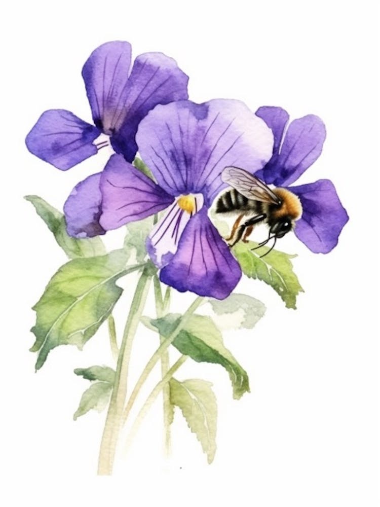 Beehive With Violet Watercolour Illustration 1
